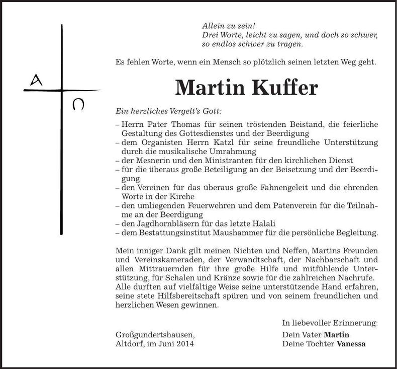 Traueranzeige Martin Kuffer
