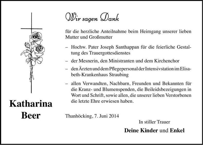 Traueranzeige Katharina Beer