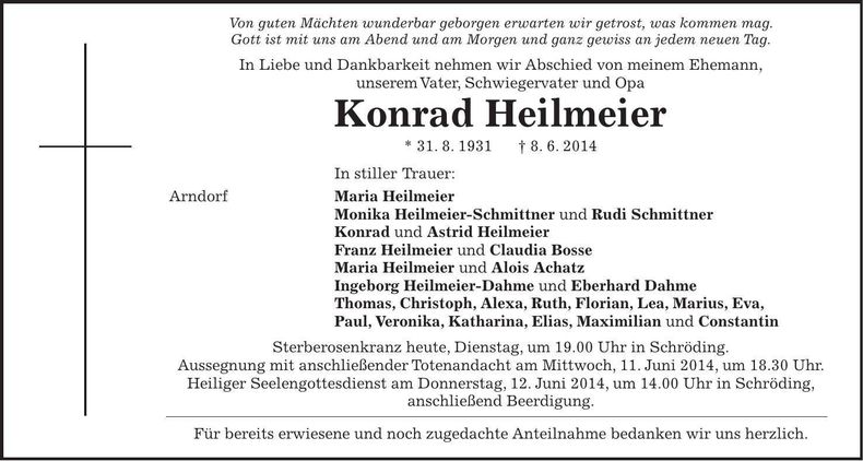 Traueranzeige Konrad Heilmeier