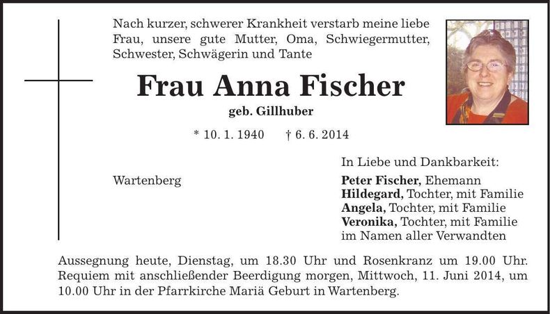 Traueranzeige Anna Fischer