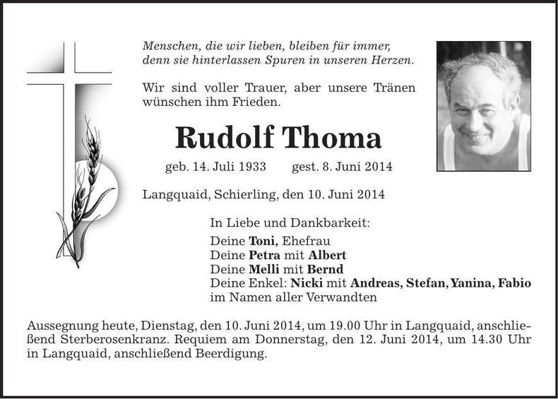 Traueranzeige Rudolf Thoma