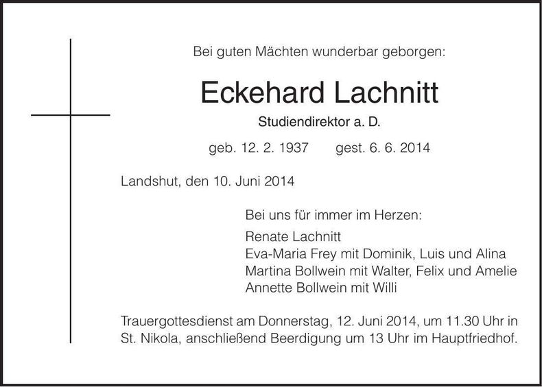 Traueranzeige Eckehard Lachnitt