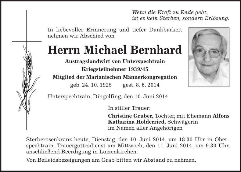 Traueranzeige Michael Bernhard