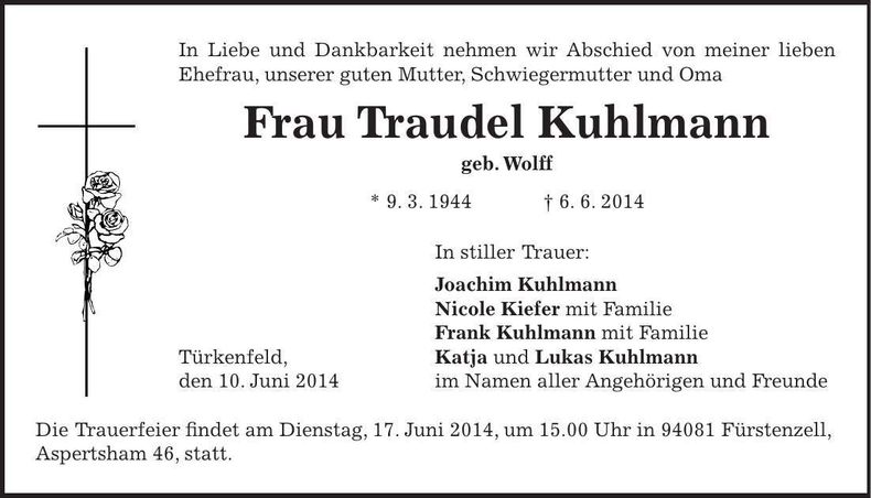 Traueranzeige Traudel Kuhlmann
