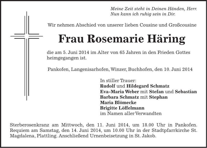 Traueranzeige Rosemarie Häring