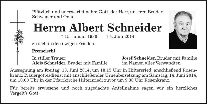 Traueranzeige Albert Schneider