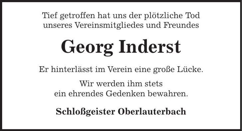 Traueranzeige Georg Inderst