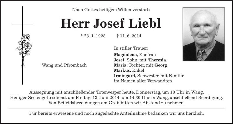 Traueranzeige Josef Liebl