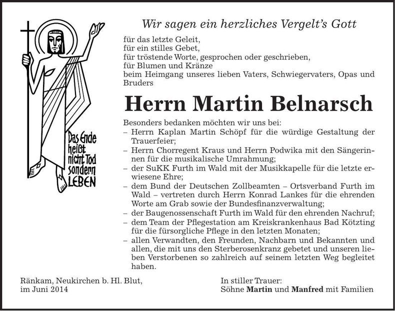Traueranzeige Martin Belnarsch