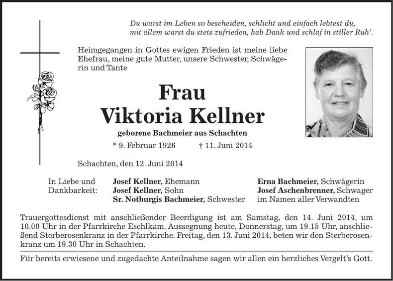 Traueranzeige Viktoria Kellner