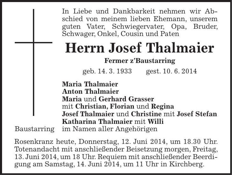 Traueranzeige Josef Thalmaier