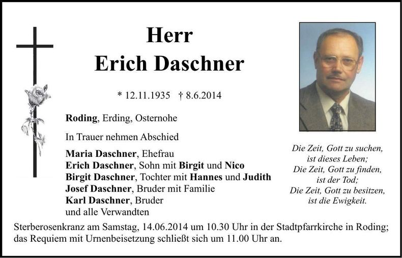 Traueranzeige Erich Daschner