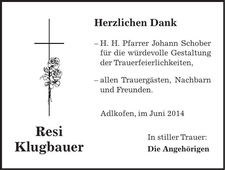 Traueranzeige Resi Klugbauer