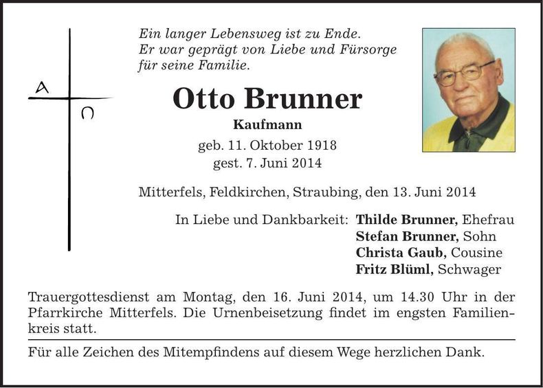 Traueranzeige Otto Brunner