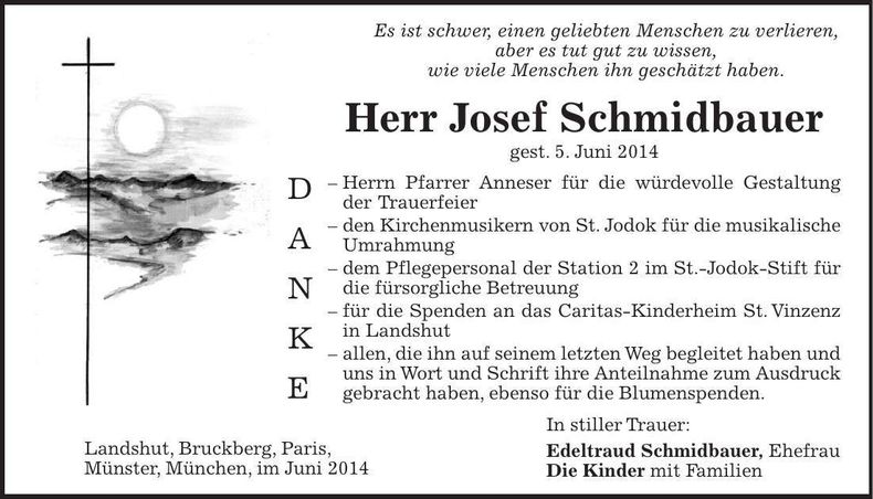 Traueranzeige Josef Schmidbauer