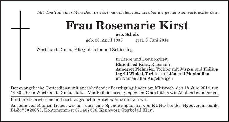 Traueranzeige Rosemarie Kirst
