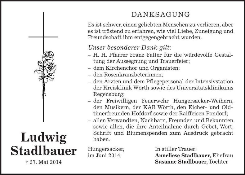 Traueranzeige Ludwig Stadlbauer
