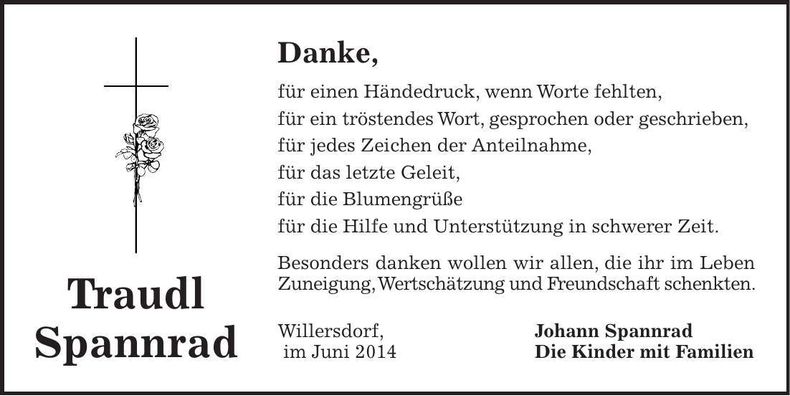 Traueranzeige Traudl Spannrad
