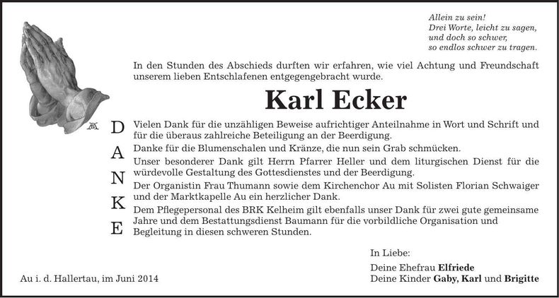 Traueranzeige Karl Ecker