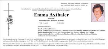Traueranzeige Emma Axthaler