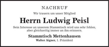 Traueranzeige Ludwig Peisl