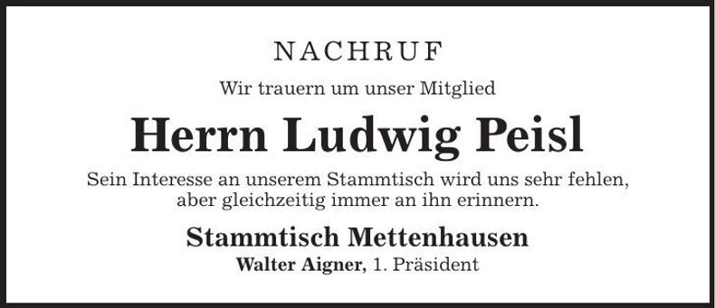 Traueranzeige Ludwig Peisl