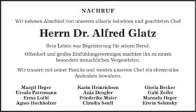 Traueranzeige Alfred Glatz