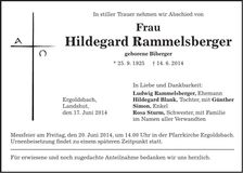 Traueranzeige Hildegard Rammelsberger