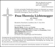 Traueranzeige Theresia Lichtenegger