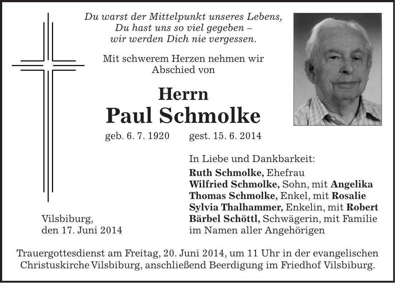 Traueranzeige Paul Schmolke