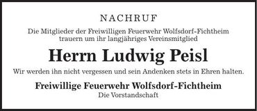 Traueranzeige Ludwig Peisl