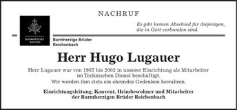 Traueranzeige Hugo Lugauer