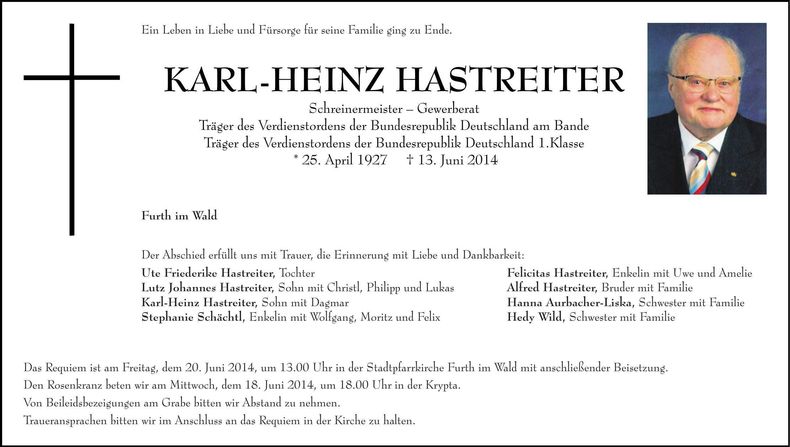 Traueranzeige Karl-Heinz Hastreiter