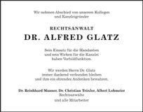 Traueranzeige Alfred Glatz