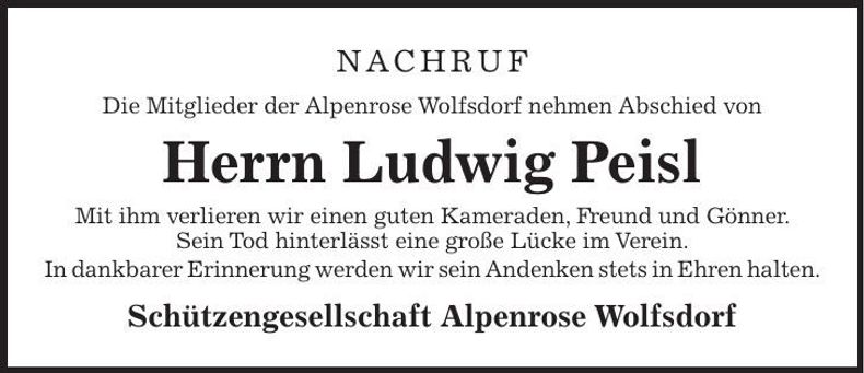 Traueranzeige Ludwig Peisl