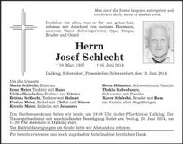 Traueranzeige Josef Schlecht