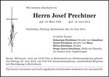 Traueranzeige Josef Prechtner