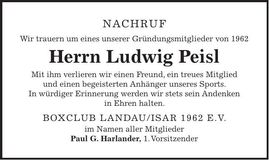 Traueranzeige Ludwig Peisl