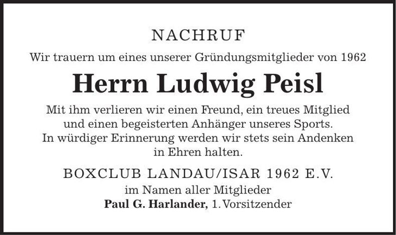 Traueranzeige Ludwig Peisl