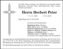 Traueranzeige Herbert Peter