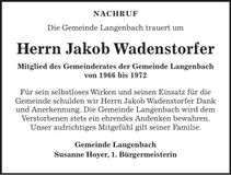 Traueranzeige Jakob Wadenstorfer