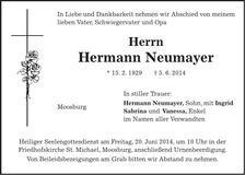 Traueranzeige Hermann Neumayer