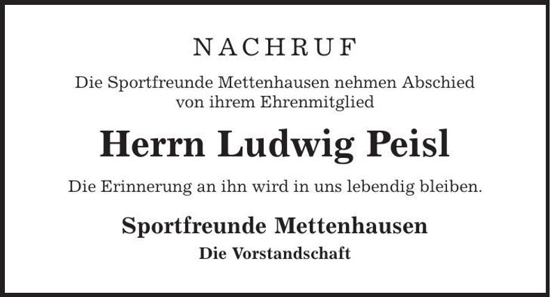 Traueranzeige Ludwig Peisl