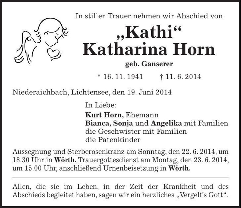 Traueranzeige Katharina Horn
