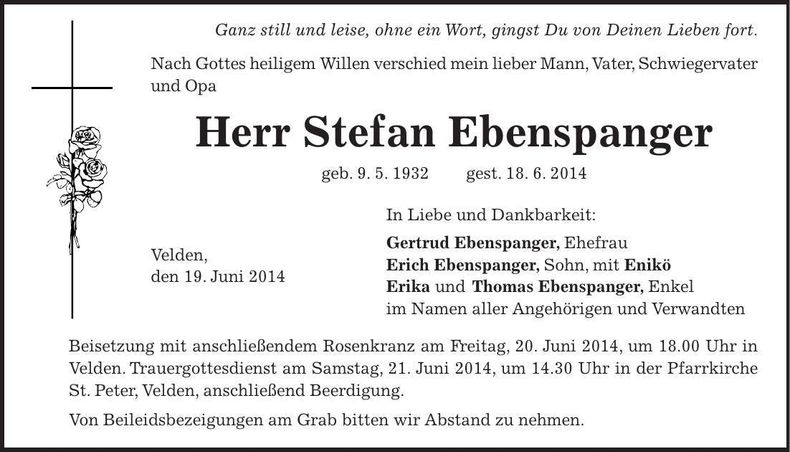 Traueranzeige Stefan Ebenspanger