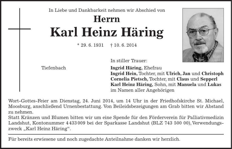 Traueranzeige Karl Heinz Häring