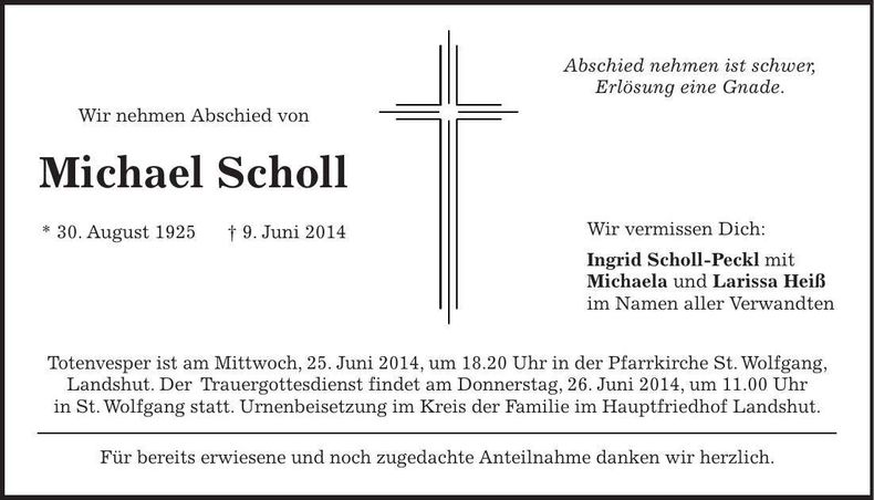 Traueranzeige Michael Scholl