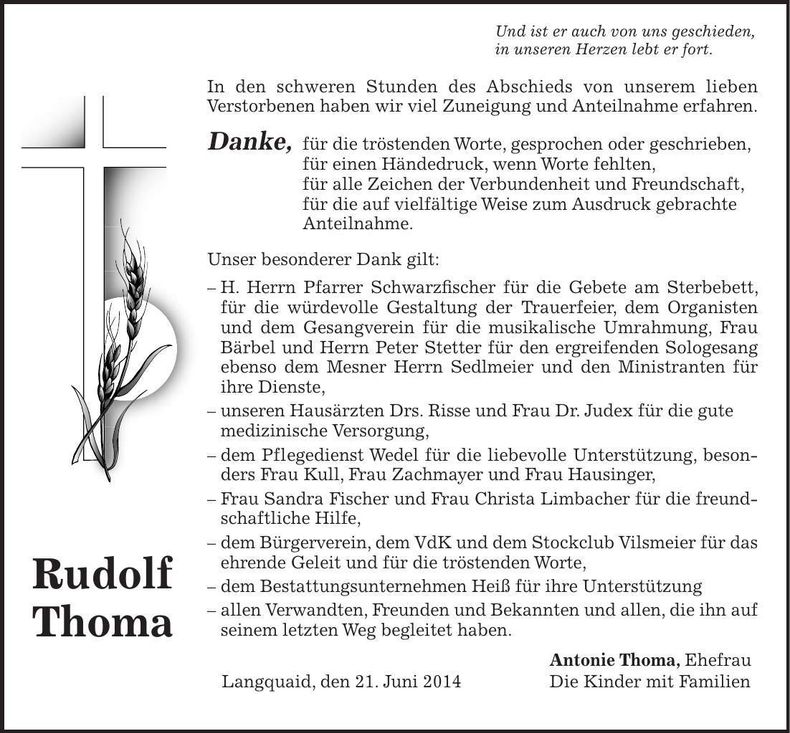 Traueranzeige Rudolf Thoma
