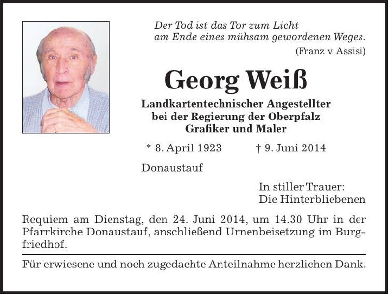 Traueranzeige Georg Weiß