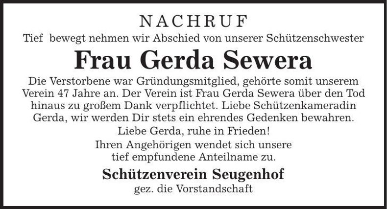 Traueranzeige Gerda Sewera
